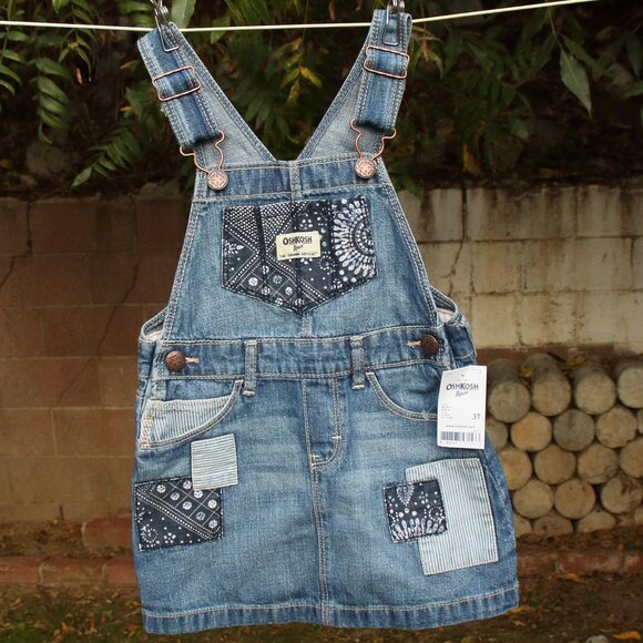 Oshkosh B'gosh Denim Overall Dress with a Patchwork Design 3T - Picture 1 of 3